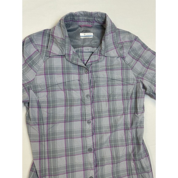 Womens Columbia Long Sleeve Button Up Vented Plaid Shirt M Fishing Roll Sleeves - Picture 2 of 14